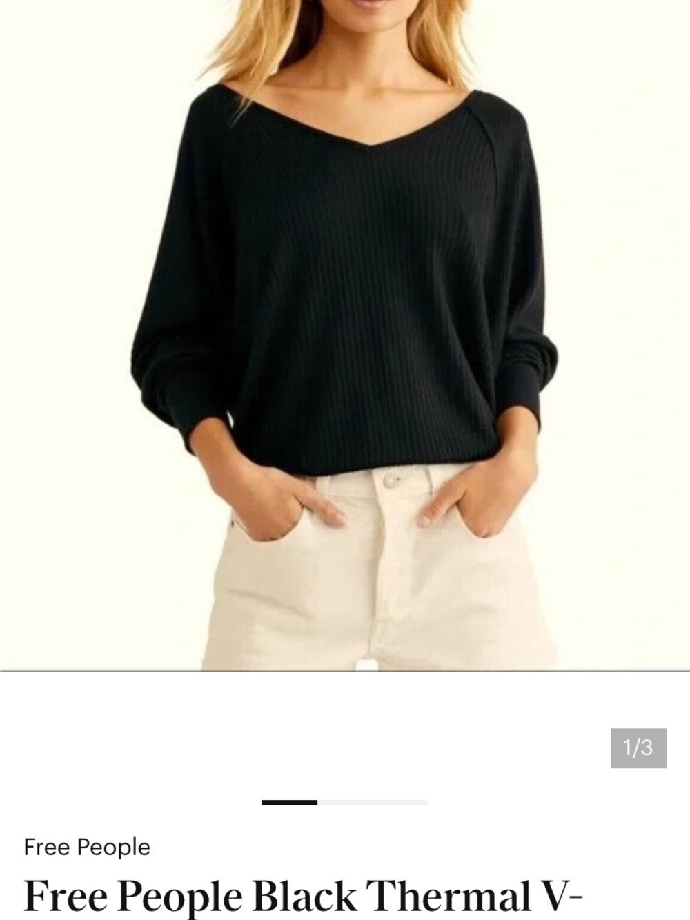 NWT Free People Black Thermal V-Neck Size Small